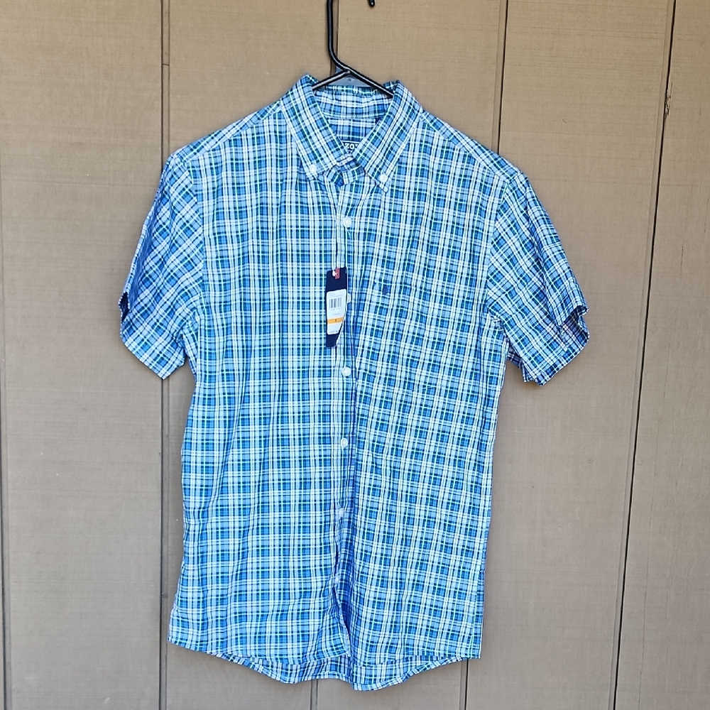 Izod Blue Casual Button Down Shirt with Gingham Pattern NwT Size Small